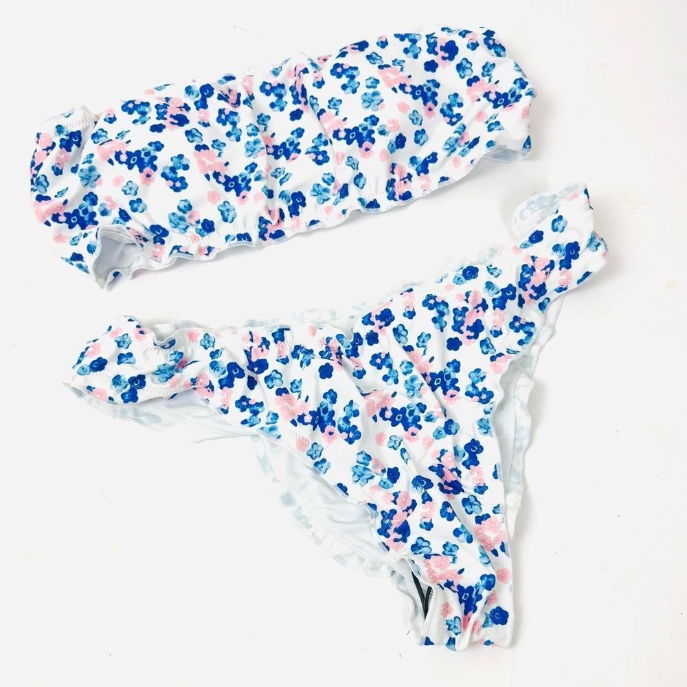 NWOT Strapless Pink & Blue Floral Bikini With Removable Pads XL